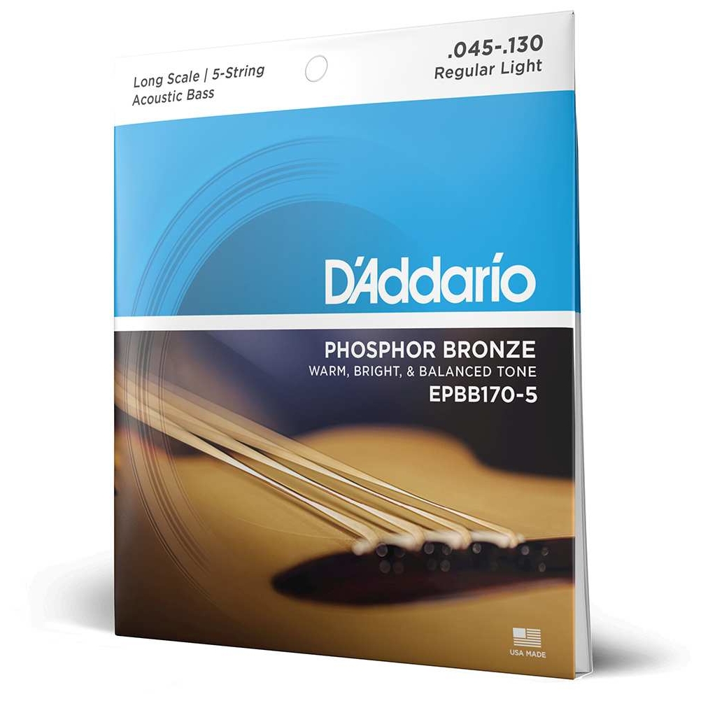 D’Addario EPBB170-5 - 5-String Acoustic Bass Phosphor Bronze, Long Scale 45-130
