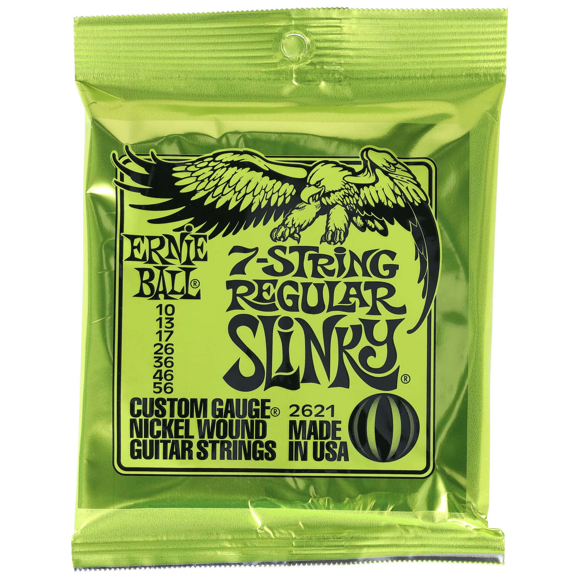 Ernie Ball 2621 7-String Regular Slinky Nickel Wound Lime Green Pack | 010-056