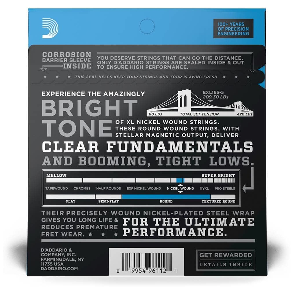 D’Addario - D’Addario EXL165-5 - XL 5-String Bass Nickel Wound, Long Scale 45-135 - 1