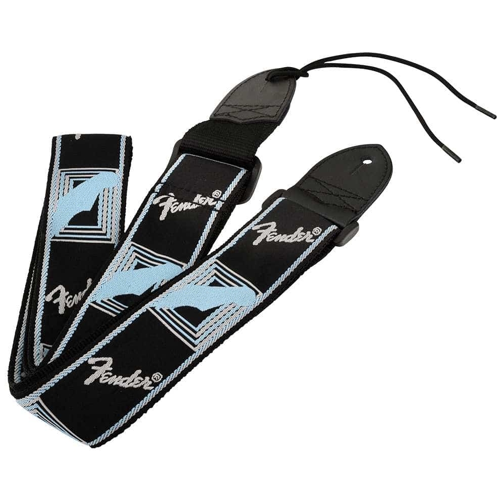 Fender - Fender Gitarrengurt Monogrammed Strap, Schwarz, Hellgrau, Blau