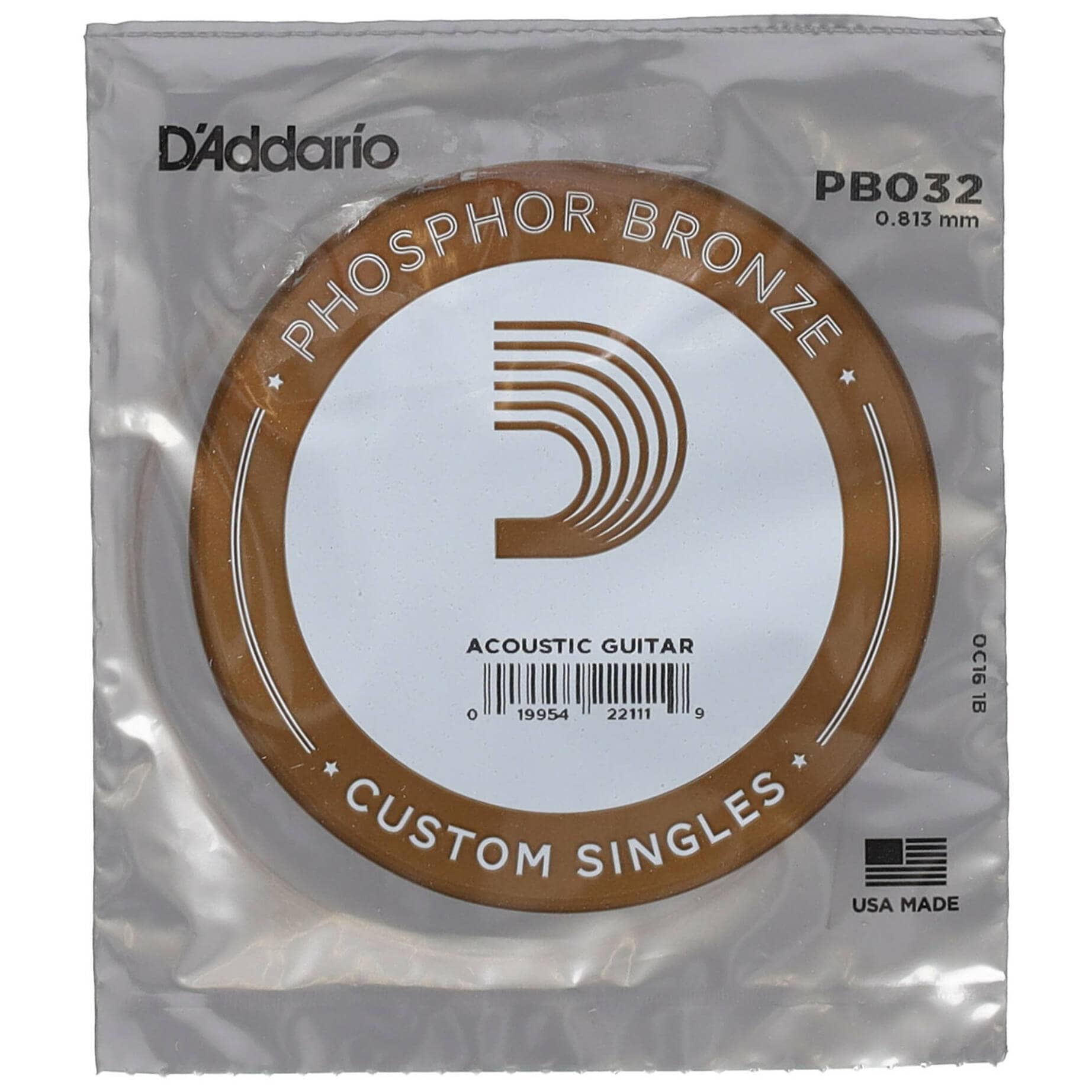 D’Addario PB032 Phosphor Bronze Wound Acoustic Guitar Single String, .032