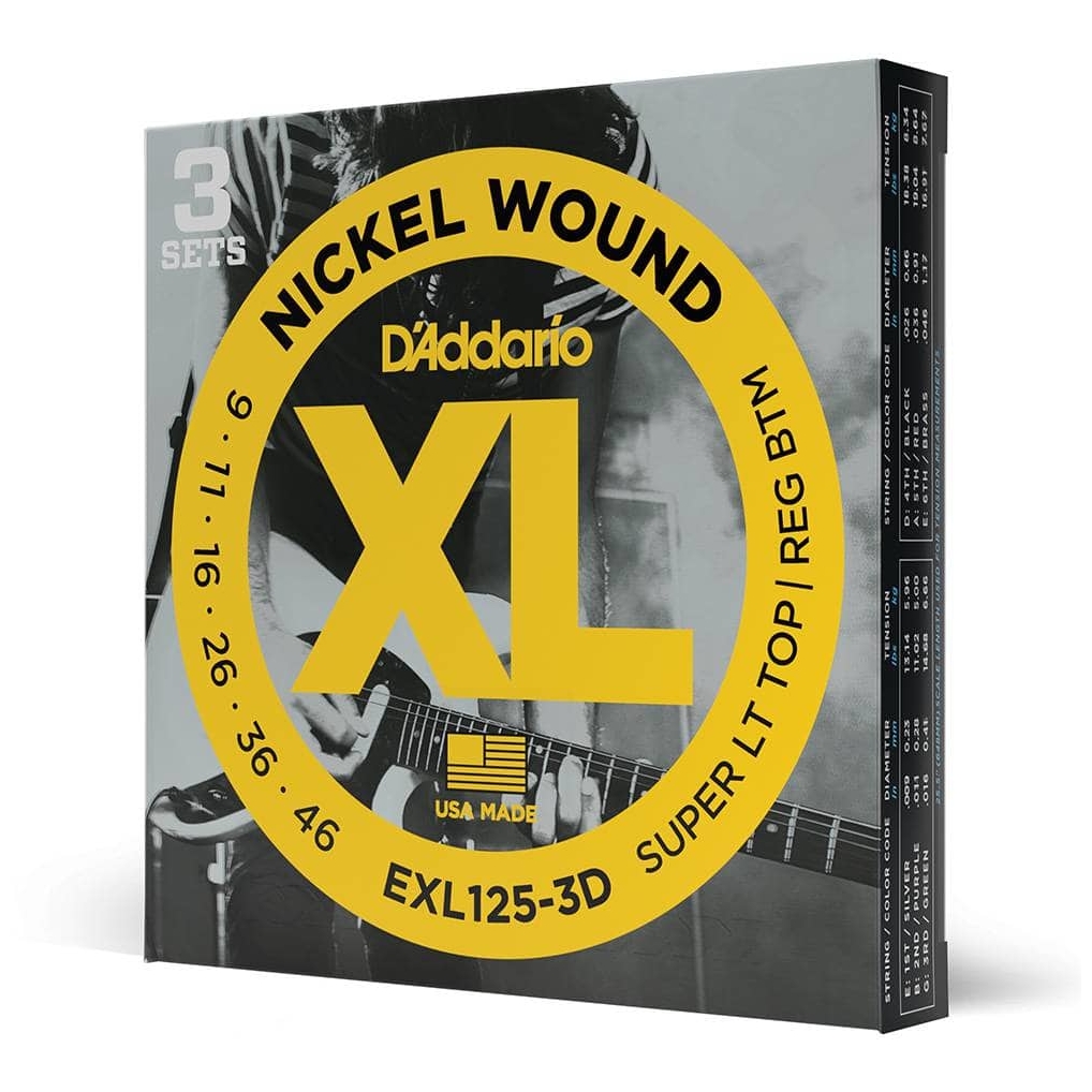 D’Addario - D’Addario EXL125-3D - XL Electric Nickel Wound 3er Pack 009-046 - 3