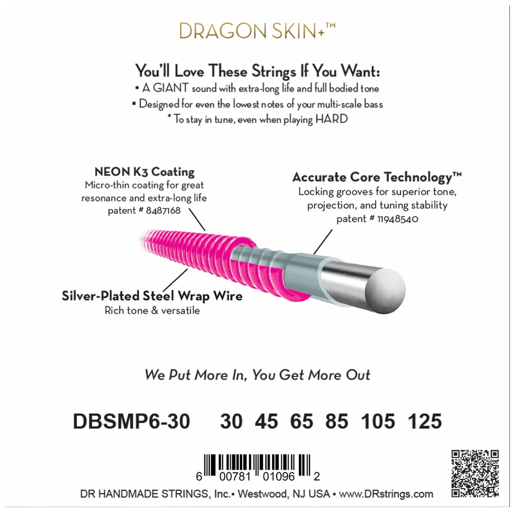 DR Strings Pink Dragon Multi-Scale 6-String Medium I 30-125 2