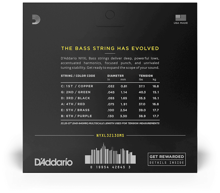 D’Addario NYXL32130MS - NYXL Bass Nickel Wound, Muli-Scale 6-String 32-130 2