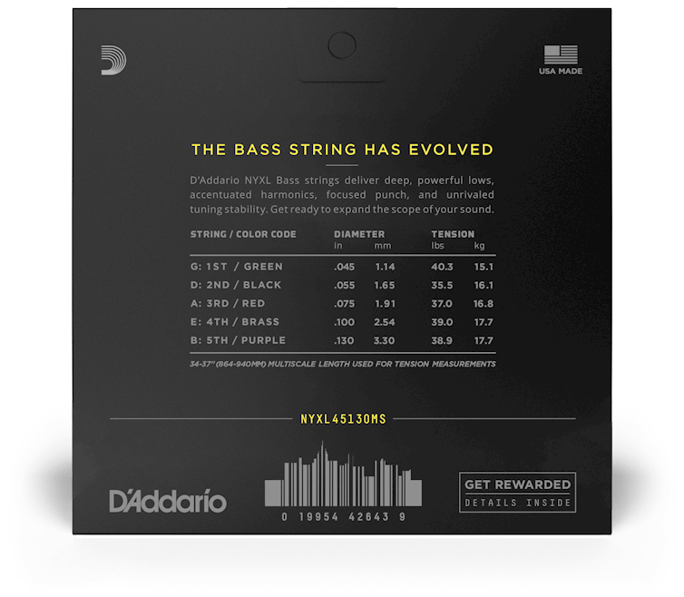 D’Addario NYXL45130MS - NYXL Bass Nickel Wound, Muli-Scale 5-String 45-130 2