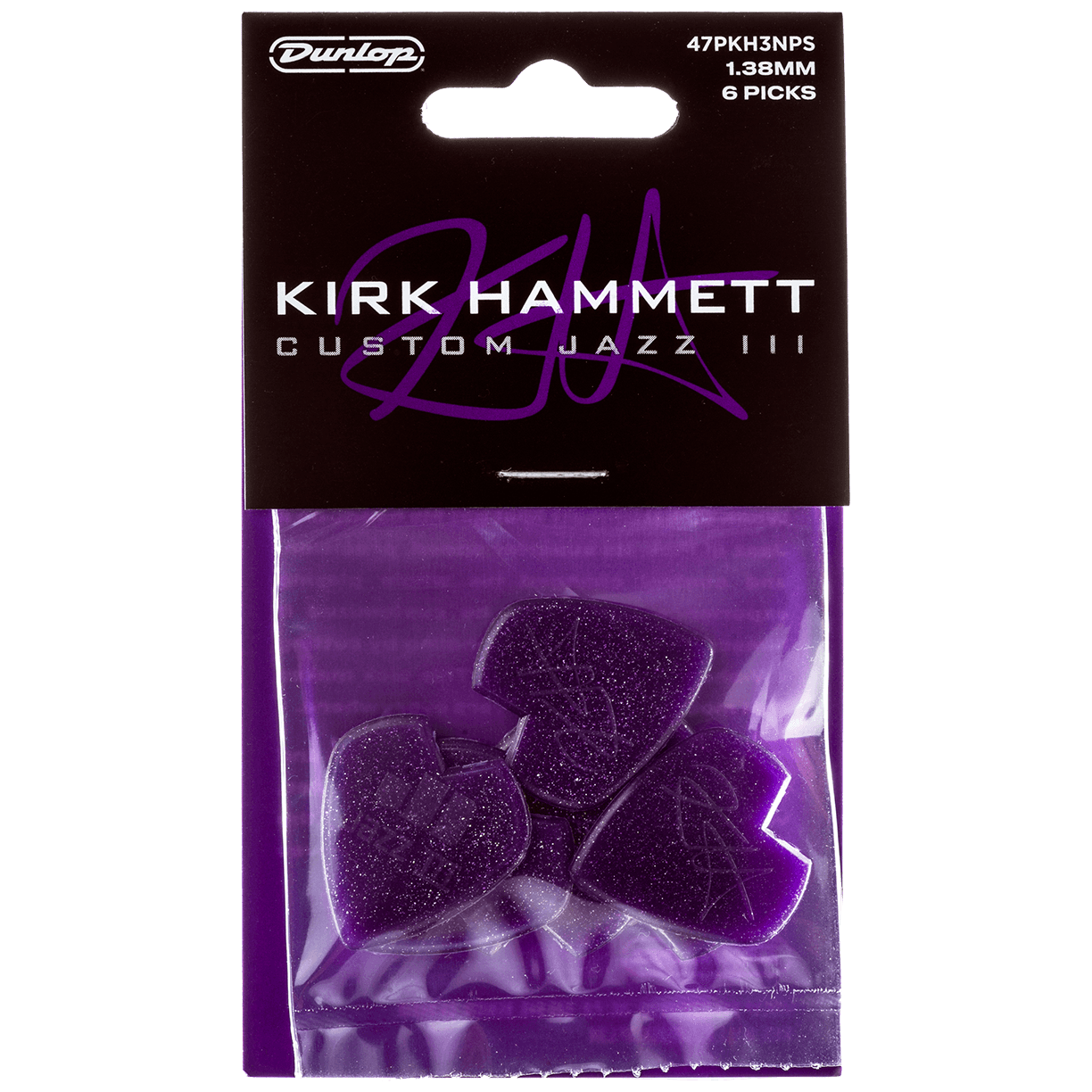 Dunlop Kirk Hammett Jazz III Purple Sparkle Player's Pack 6 Stück