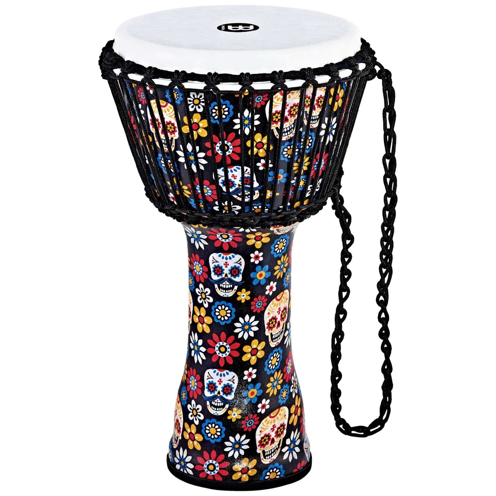 Meinl Percussion PADJ7-M-F - 10 Zoll Rope Tuned Travel Series Djembes, Synthetic Head, Day Of The Dead