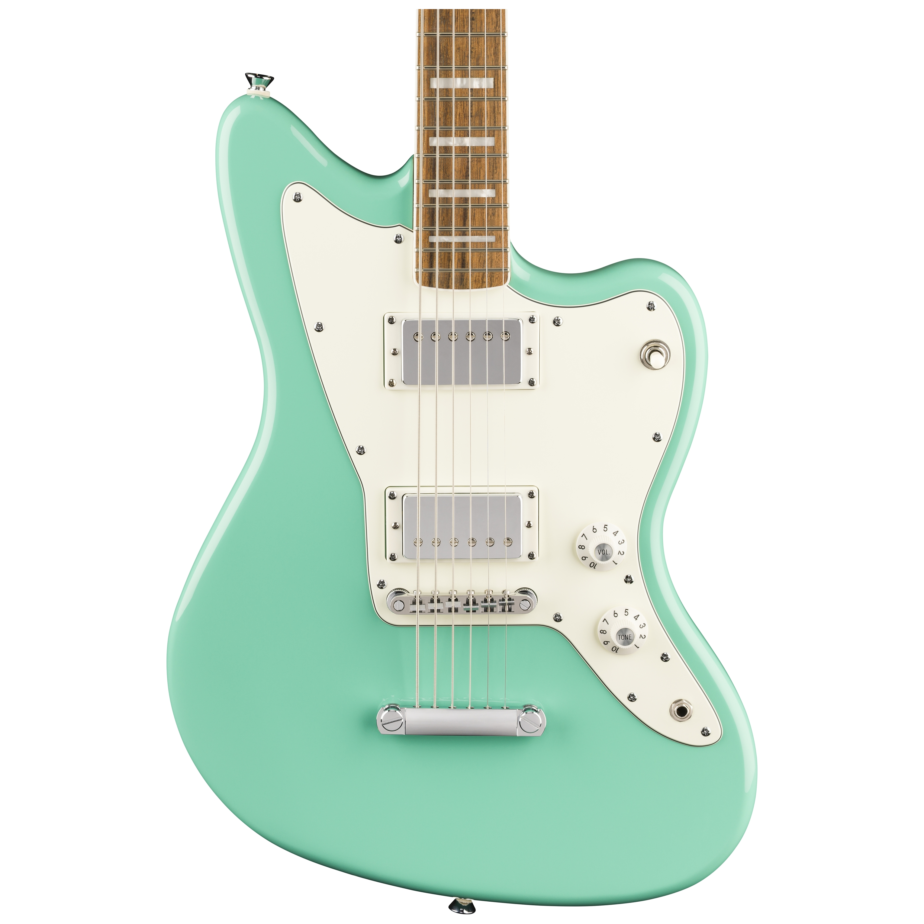 Squier by Fender Paranormal Baritone Jazzmaster HH LRL Parchment PG Sea Foam Green 3