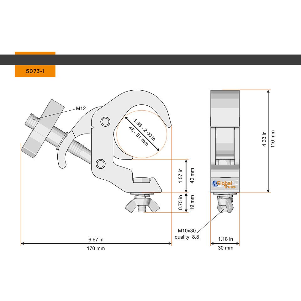 Global Truss Selflock Hook Easy 48-51/30/250kg stage black 1