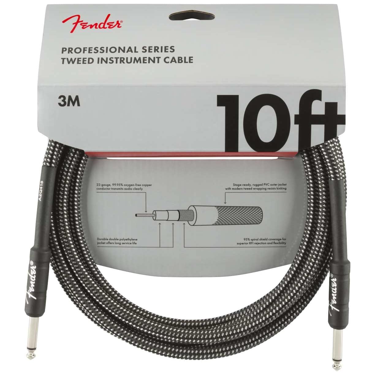 Fender - Fender Professional Series Instrumentenkabel - 3 Meter - Black Tweed