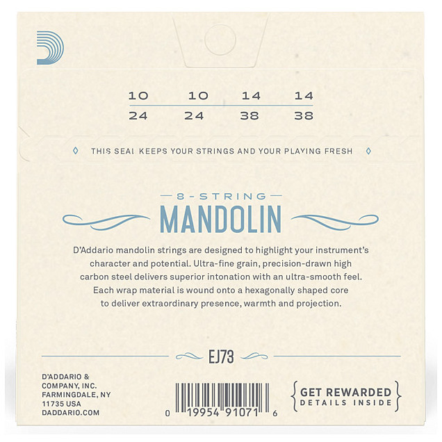 D’Addario EJ73 - Mandoline Phosphor Bronze 10-38 1