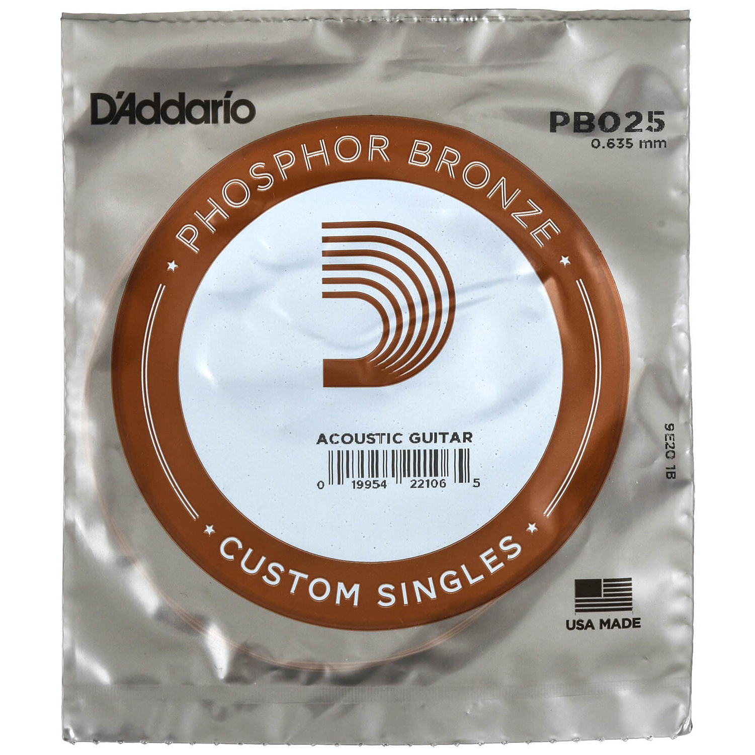 D’Addario PB025 Phosphor Bronze Wound Acoustic Guitar Single String, .025