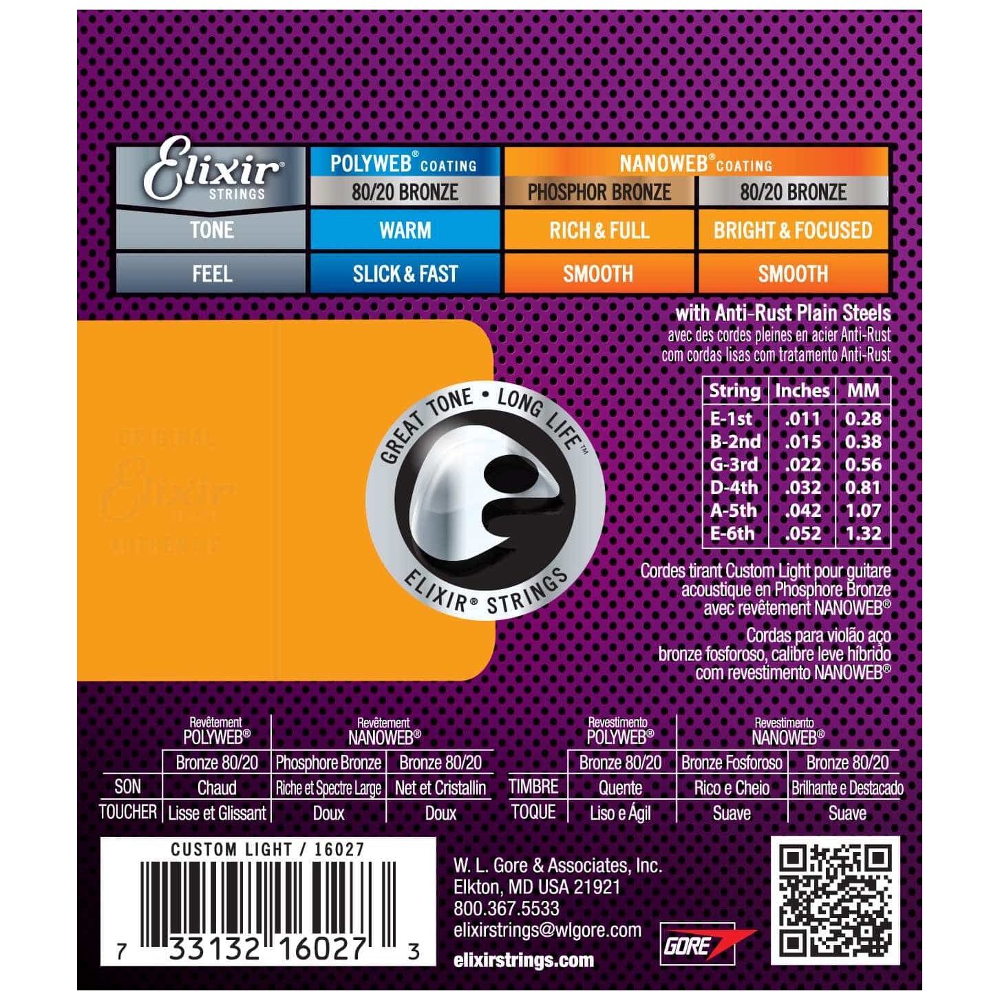 Elixir - Elixir 16027 Phosphor Nanoweb Custom Light 011-052 - 1