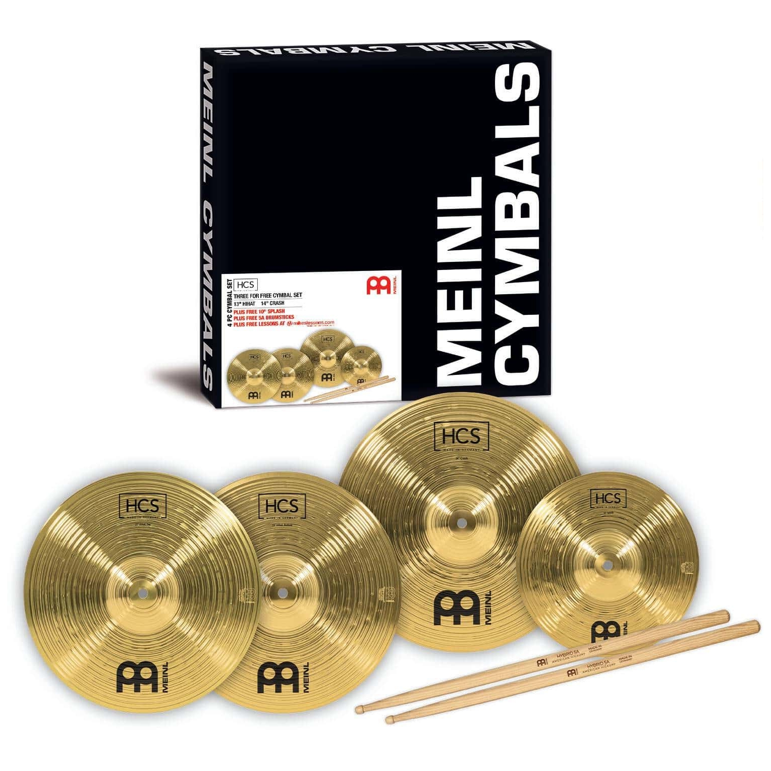 Meinl Cymbals HCS1314+10S - HCS Cymbal Set + free 10" Splash + free Drumsticks 
