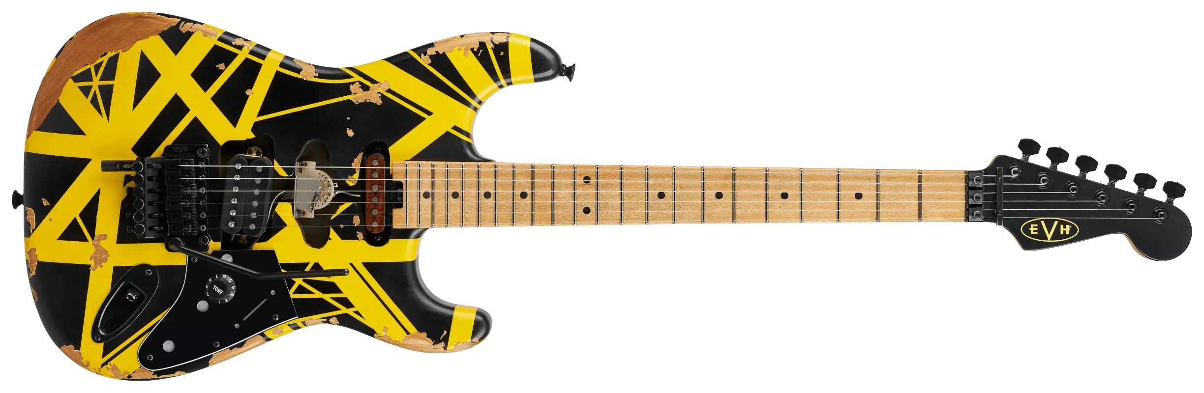 EVH LTD Striped Series Frankenstein MN Black with Yellow Stripes Aged 1