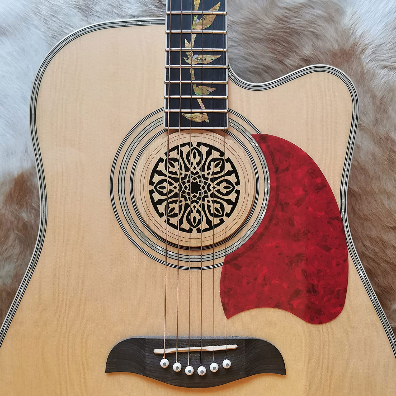  Soundhole Cover Tribal Leaves 1