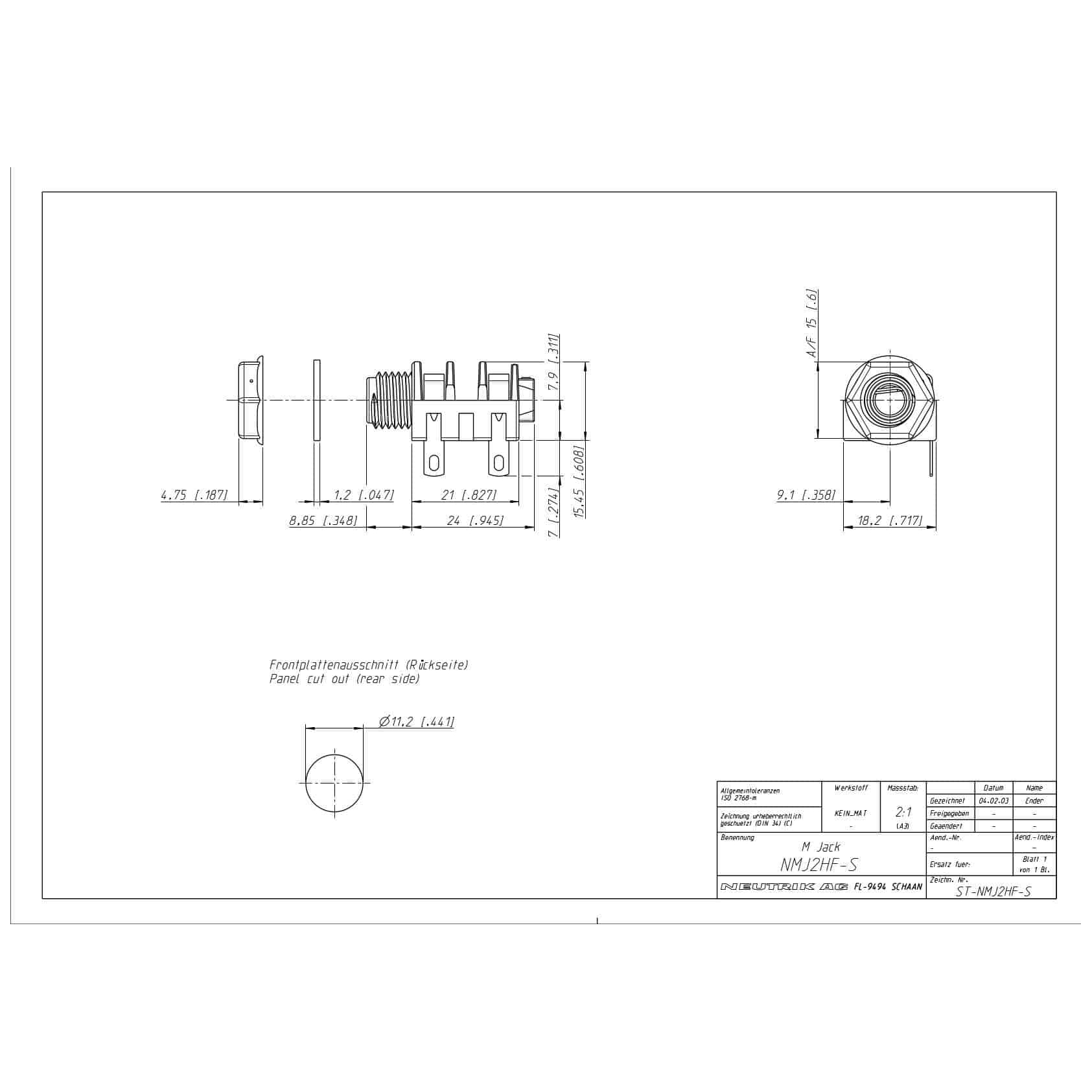 Neutrik - Neutrik 6.35 mm Mono Klinkenbuchse - 1