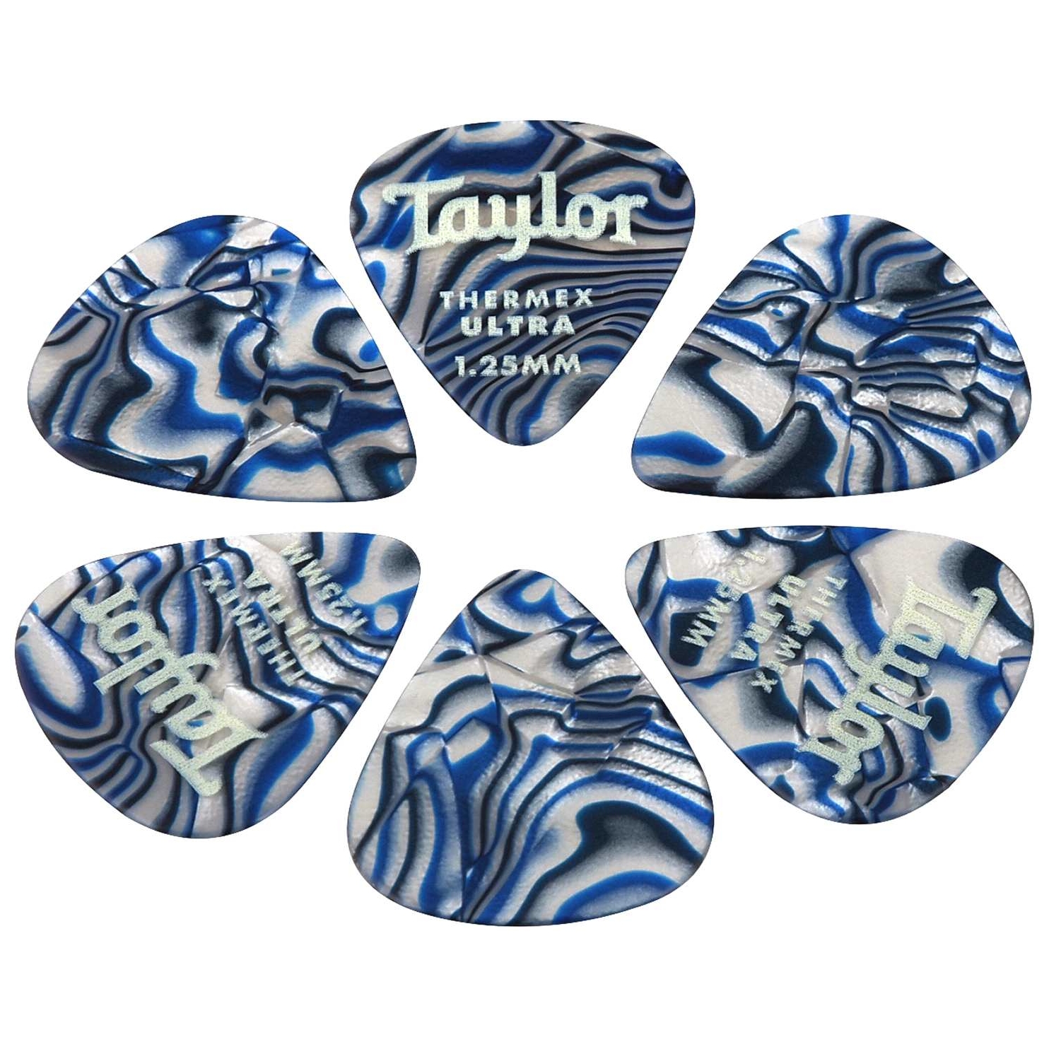 Taylor - Taylor Premium 351 Thermex Ultra Picks Blue Swirl 1.25 Packung mit 6 Stück